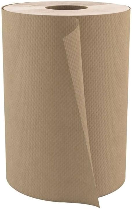 Strong & Absorbent 1-Ply Hand Roll Towels - Fits Universal Dispensers - 600 Sheets per Roll, 12 Rolls per Box - Natural Brown
