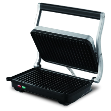 Salton Stainless Steel Electric Grill & Panini Press with Floating Hinged Lid for any Sandwich Thickness, Indicator Lights & Non-Stick Grill, 7" X 10", 1000W