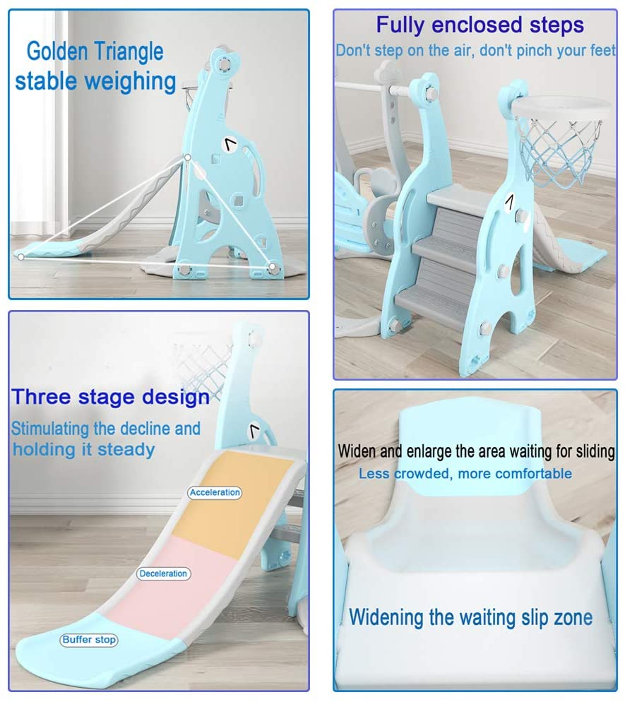 4-in-1 Slide and Swing Set with Climber and Basketball Hoop,Play Climber Slides Playset