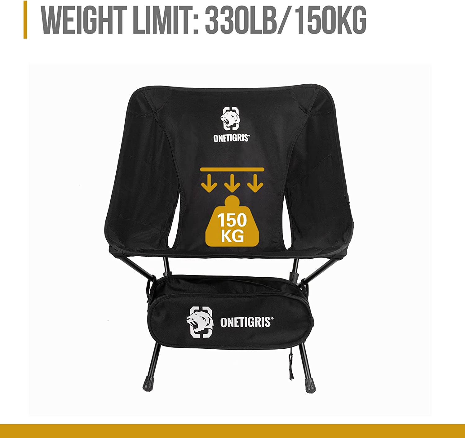 OneTigris Camping Backpacking Chair, 330 lbs Capacity, Compact Portable Folding Chair for Camping Hiking Gardening Travel
