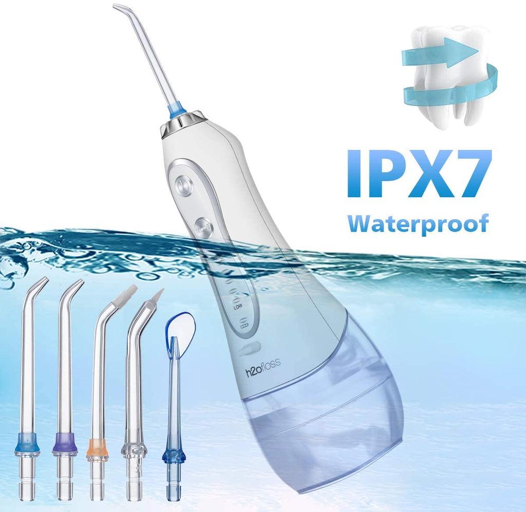 H2ofloss Water Flosser Portable Dental Oral Irrigator with 5 Modes, 6 Replaceable Jet Tips