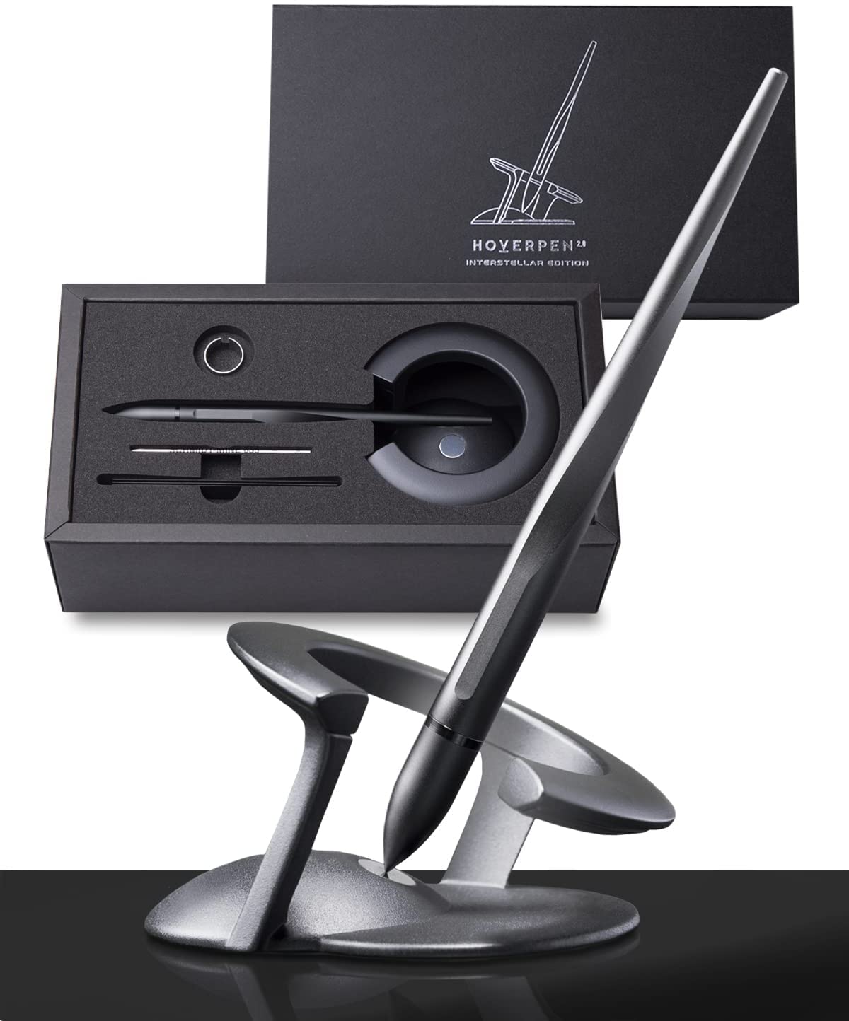 Novium Hoverpen 2.0 - Futuristic Luxury Pen, Freely Suspended to Spin (Space Black, Basic)