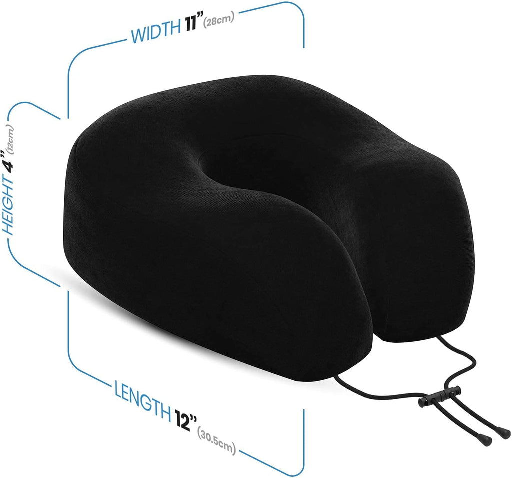 Everlasting Comfort Memory Foam Travel Pillow  Airplane Neck Rest & Plane Accessories (Black)
