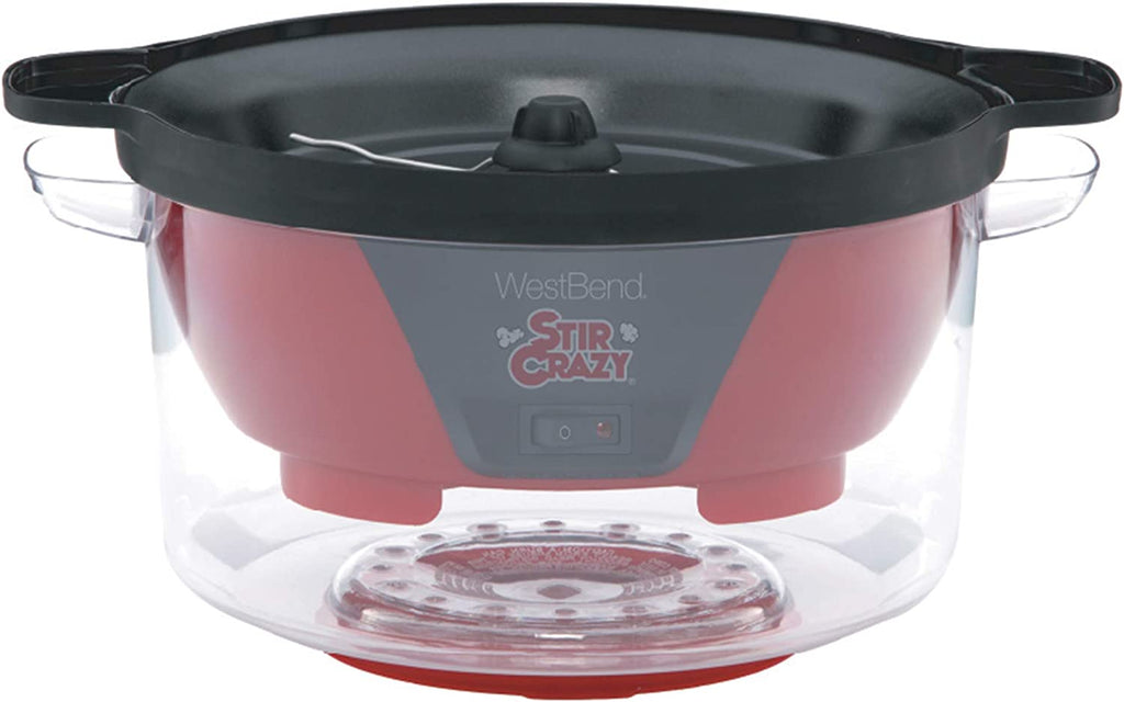 West Bend Stir Crazy Popcorn Machine Electric Hot Oil Popper Includes Large Lid for Serving Bowl and Convenient Nesting Storage, 6-Quart, Red