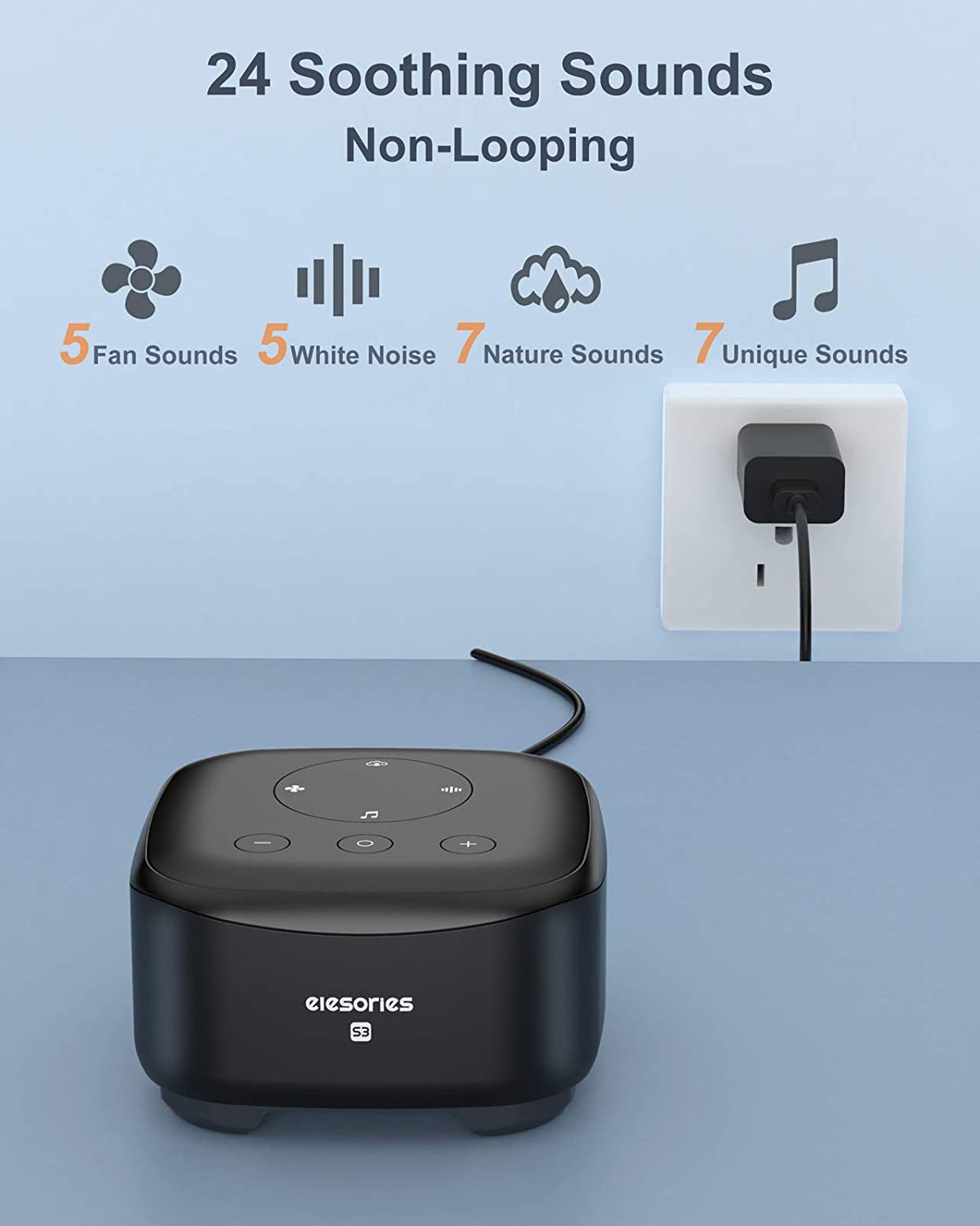 Elesories Noise Machine Sleep Therapy for Adults Baby Sleeping, 24 Soothing Sounds