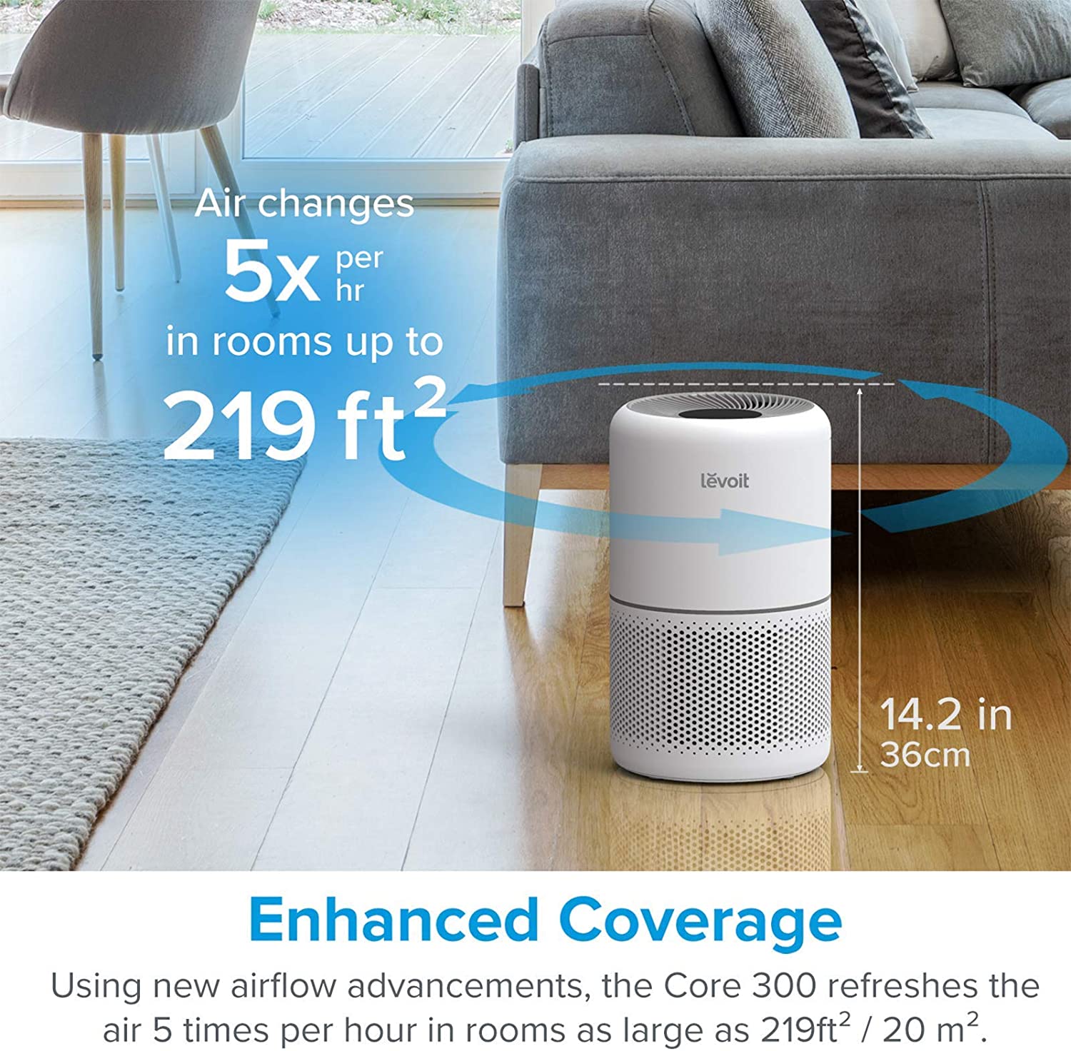 LEVOIT Air Purifier for Home Allergies and Pets Hair Smokers in Bedroom, H13 True HEPA Filter, 24db Filtration System Cleaner