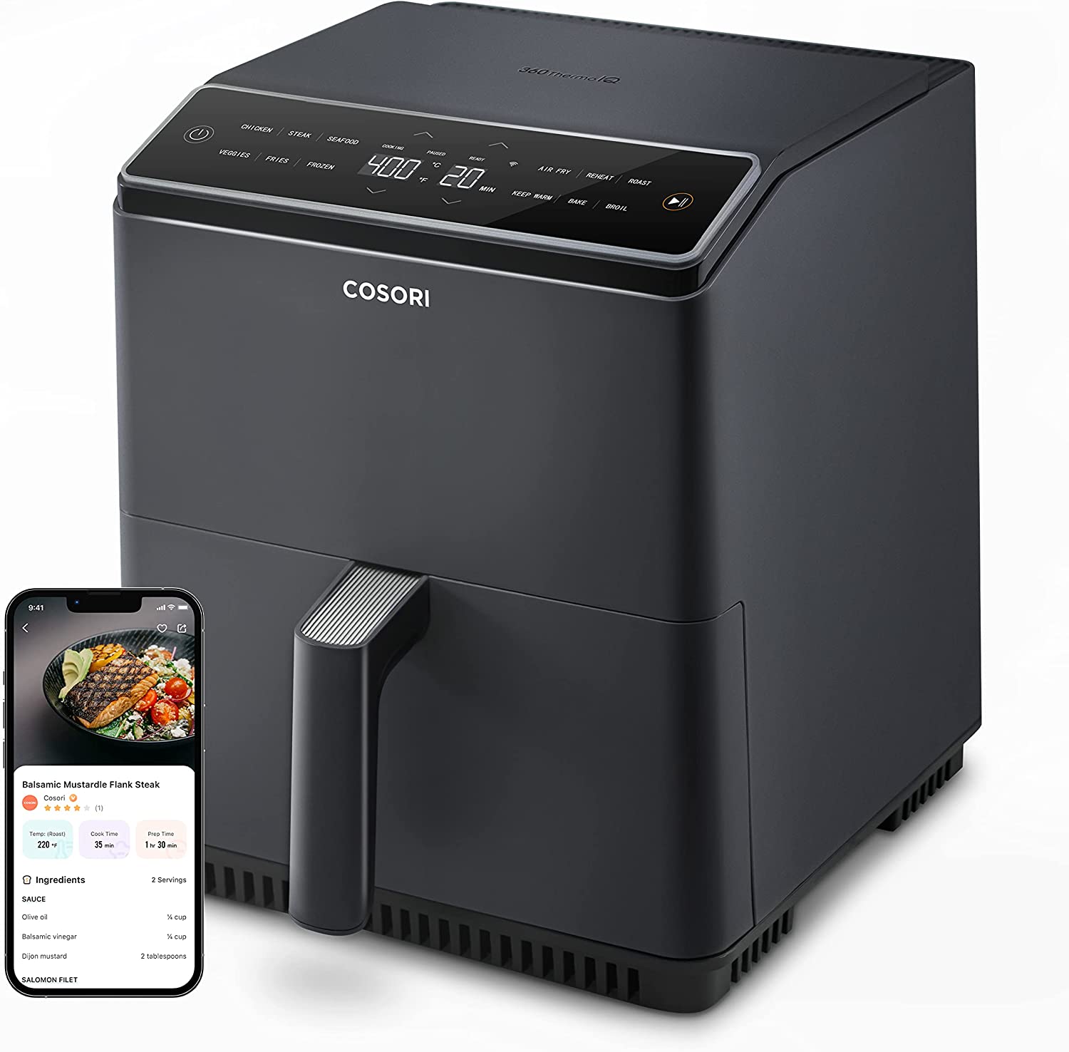 COSORI Air Fryer 6.8Qt, Dual Blaze with 360 ThermoIQ Tech - Using Upper and Lower Heating Elements for Precise Temperature Control and Even Cooking Results