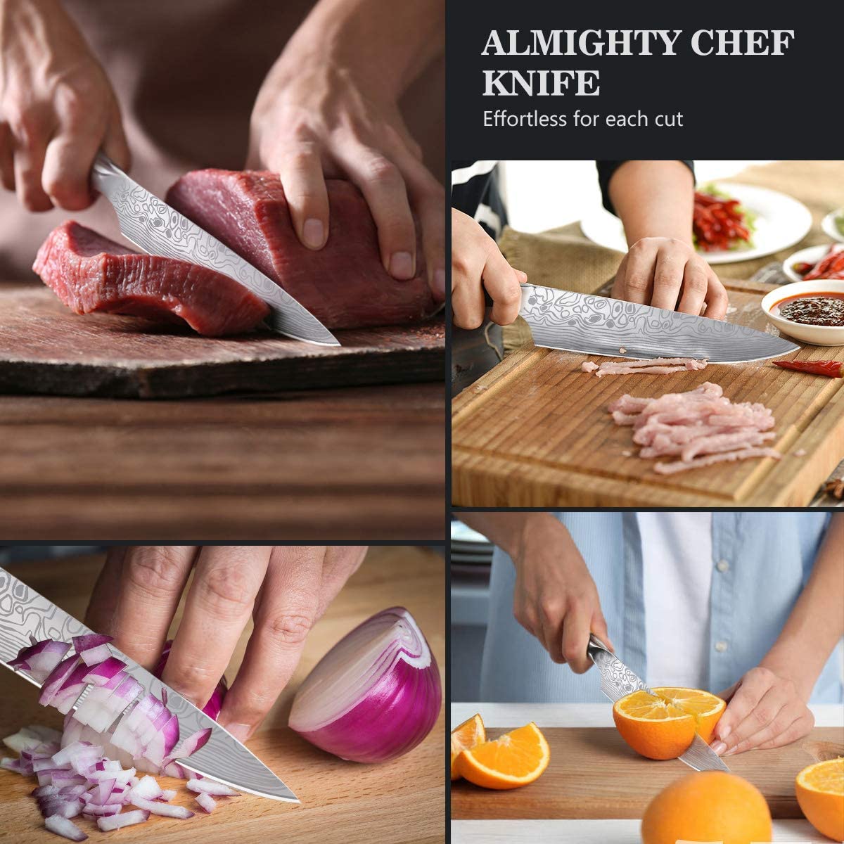 MOSFiATA 8 inch Super Sharp Professional Chef's Knife with Finger Guard and Knife Sharpener