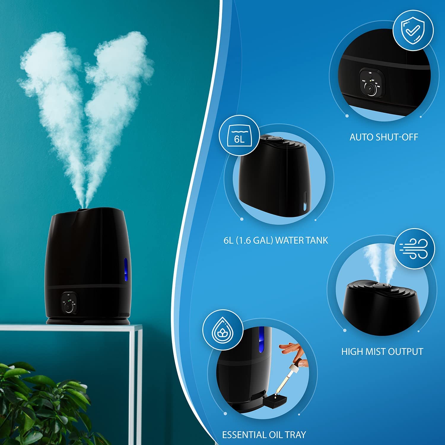 Everlasting Comfort Cool Mist Humidifier for Bedroom (6L)
