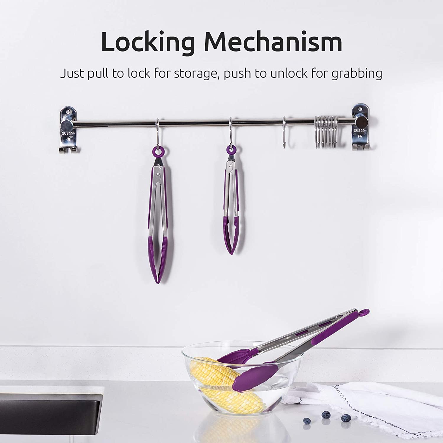 U-Taste Cooking Tongs, with 600ºF High Heat-Resistant Non-Stick Silicone Tips
