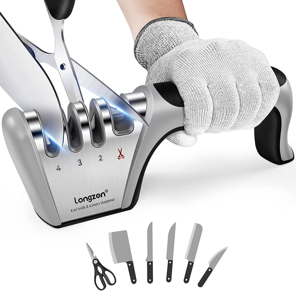 longzon [4 Stage] Knife Sharpener, Original Premium Polish Blades,4-in-1 Best Kitchen Knife Sharpener