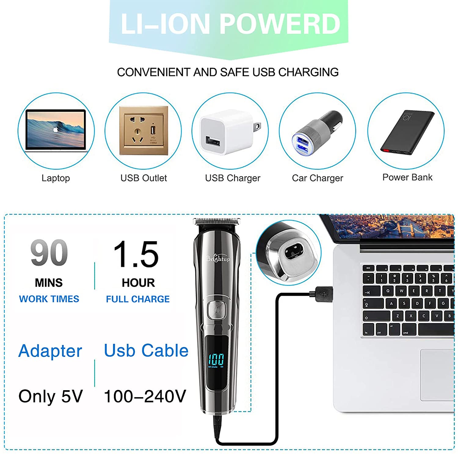 Brightup Beard Trimmer, Cordless Hair Clippers Hair Trimmer for Men, Waterproof