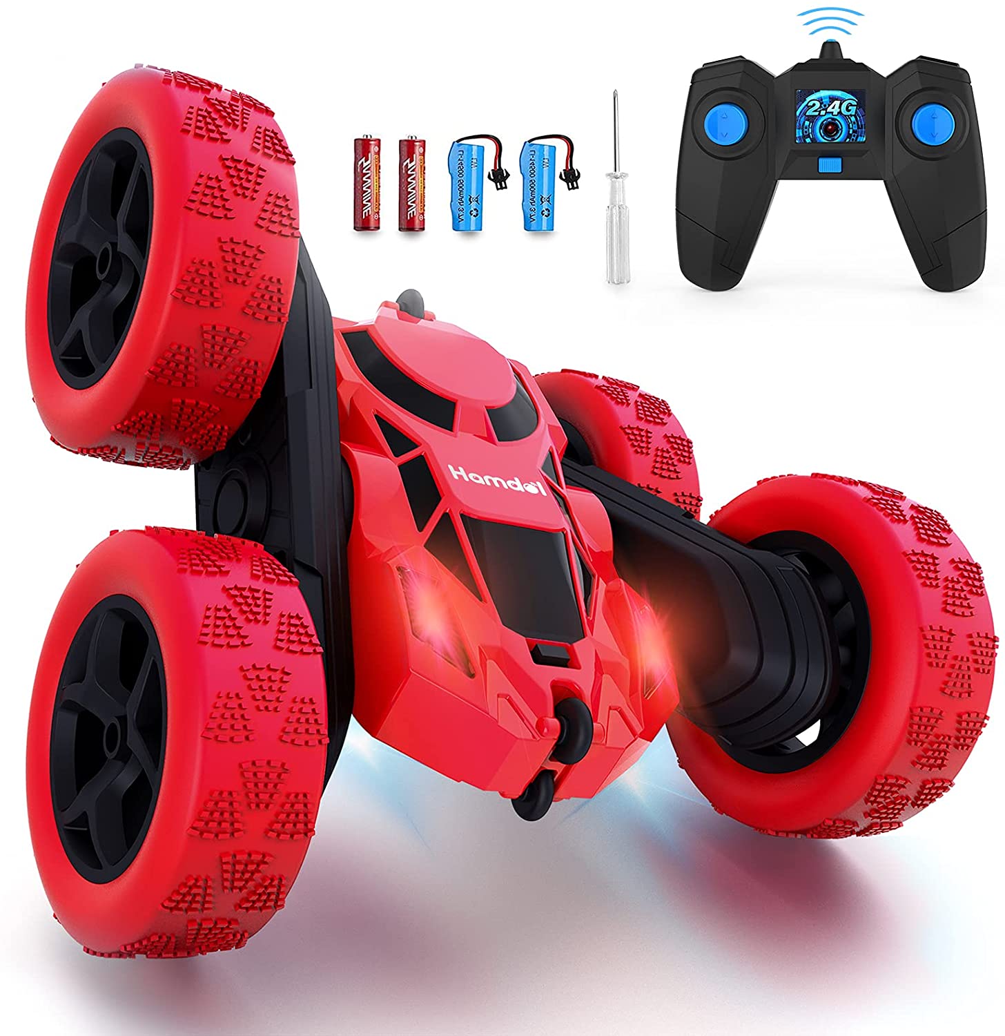 Hamdol Remote Control Car Double Sided 360°Rotating 4WD RC Cars with Headlights 2.4GHz Electric Race Stunt Toy Car Rechargeable Toy Cars for Boys Girls Birthday