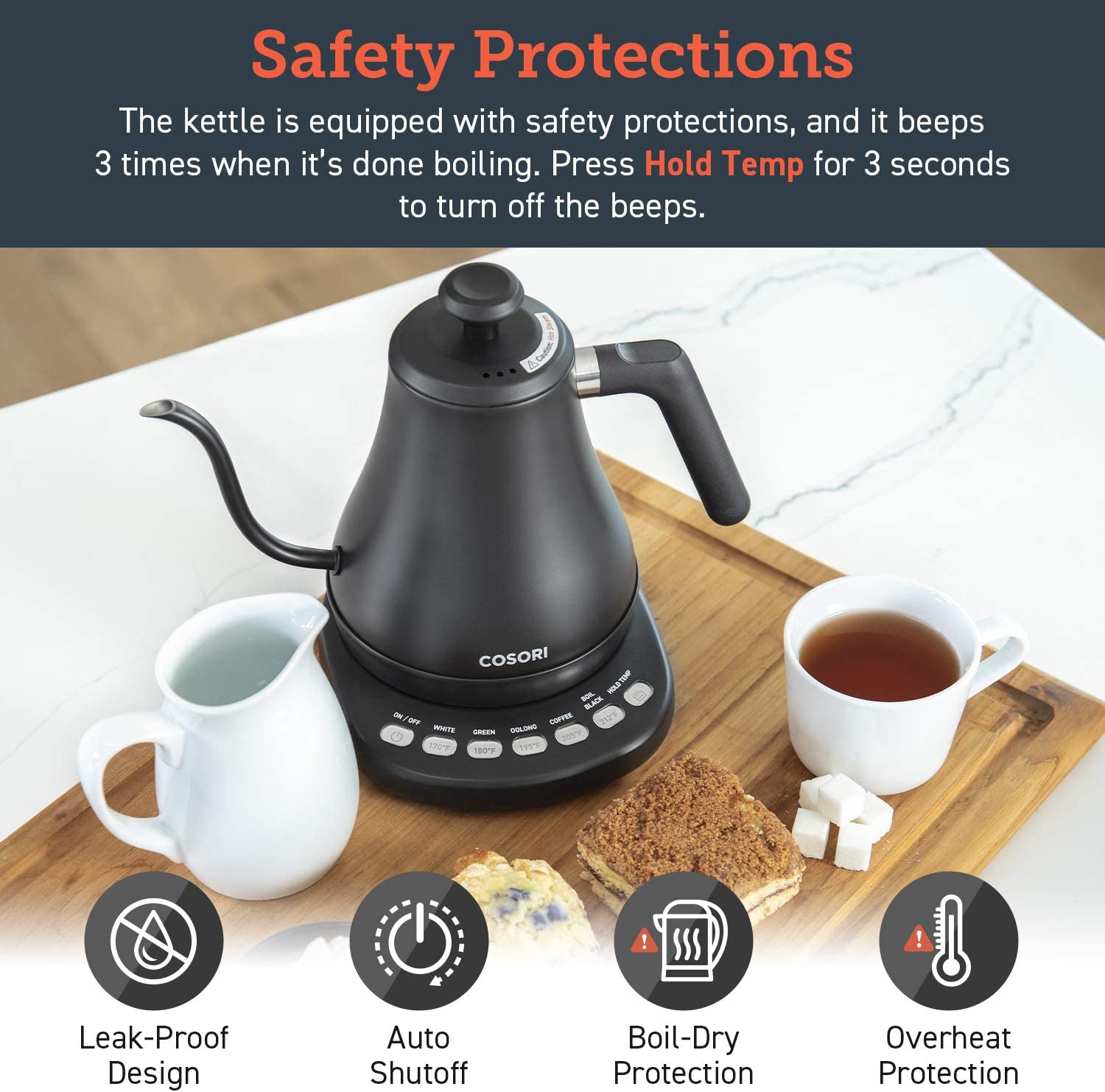 Cosori Gooseneck Electric Kettle with 5 Variable Presets, 0.8L for Pouring Over Coffee and Tea Kettle