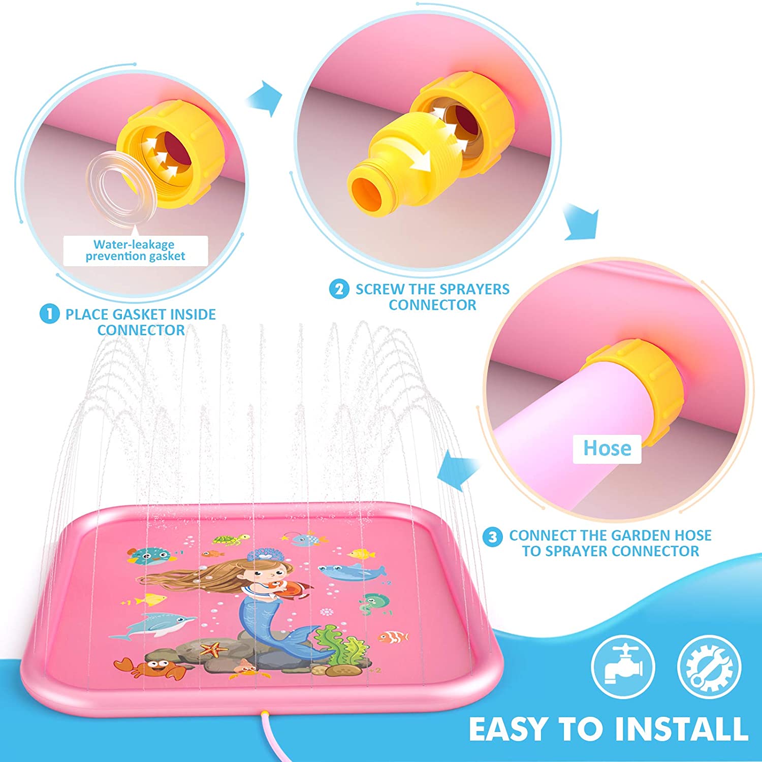 Peradix Sprinkler Pad Splash Play Mat 68 Inches Outdoor Games Party Water Toys Inflatable Pool Kids Sprinkler for Toddlers Boys Girls Kids Extra Large Sprinkle Toys for Kids and Adults in Hot Summer