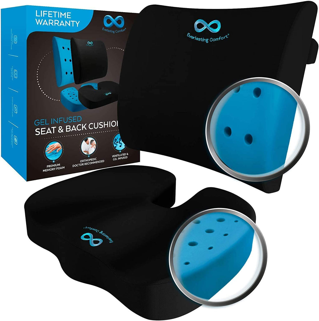 Everlasting Comfort Memory Foam Seat Cushion and Lumbar Support Pillow Combo
