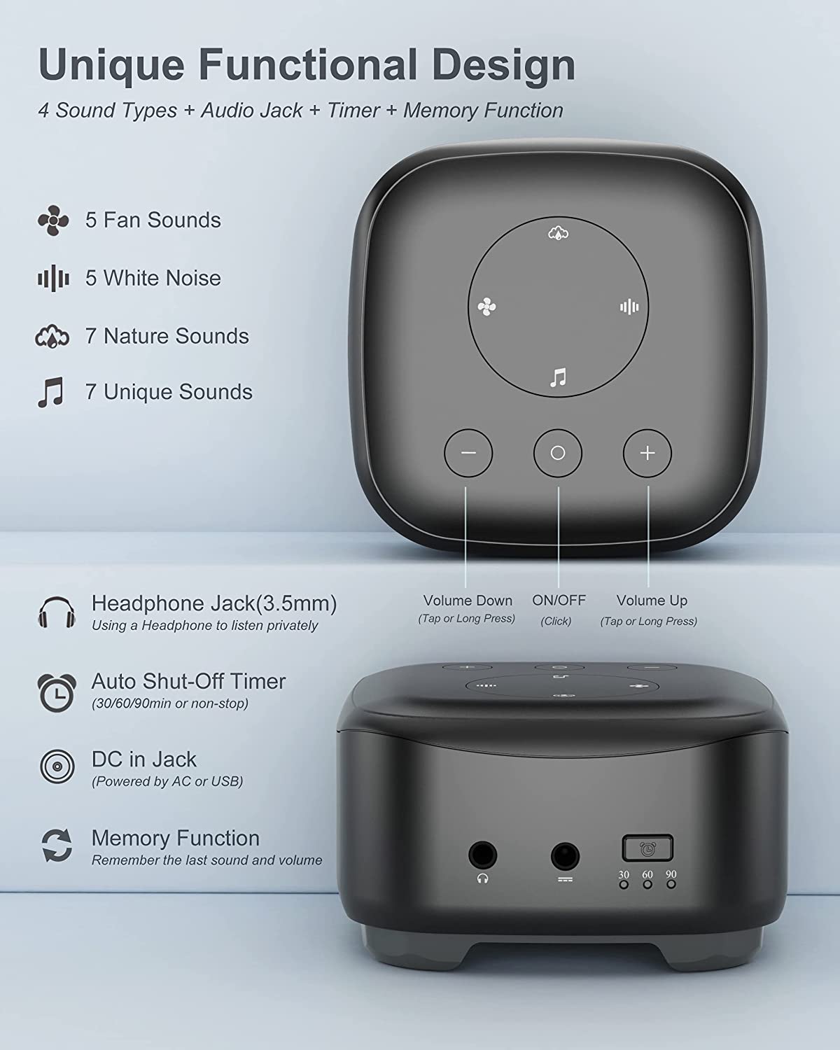 Elesories Noise Machine Sleep Therapy for Adults Baby Sleeping, 24 Soothing Sounds