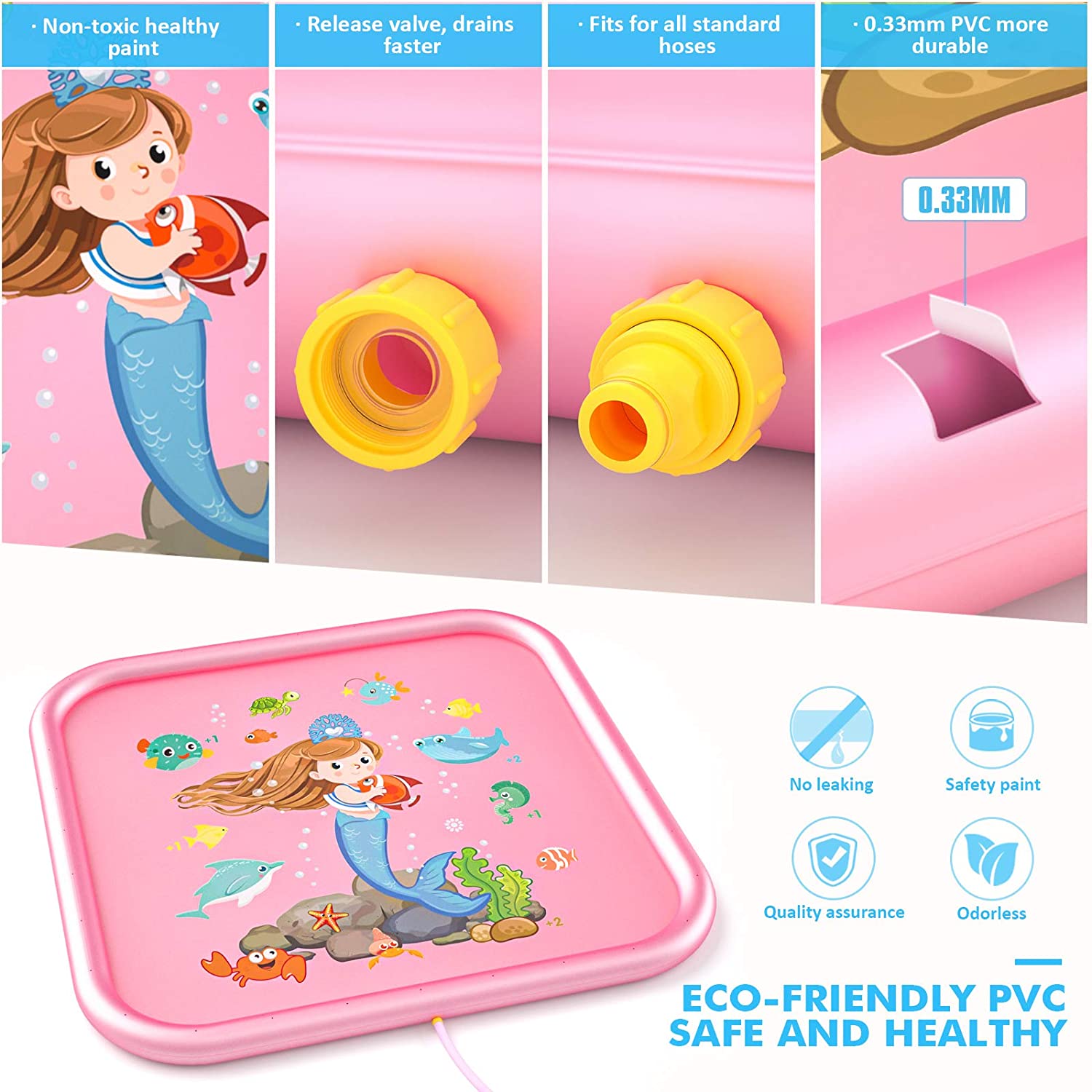 Peradix Sprinkler Pad Splash Play Mat 68 Inches Outdoor Games Party Water Toys Inflatable Pool Kids Sprinkler for Toddlers Boys Girls Kids Extra Large Sprinkle Toys for Kids and Adults in Hot Summer