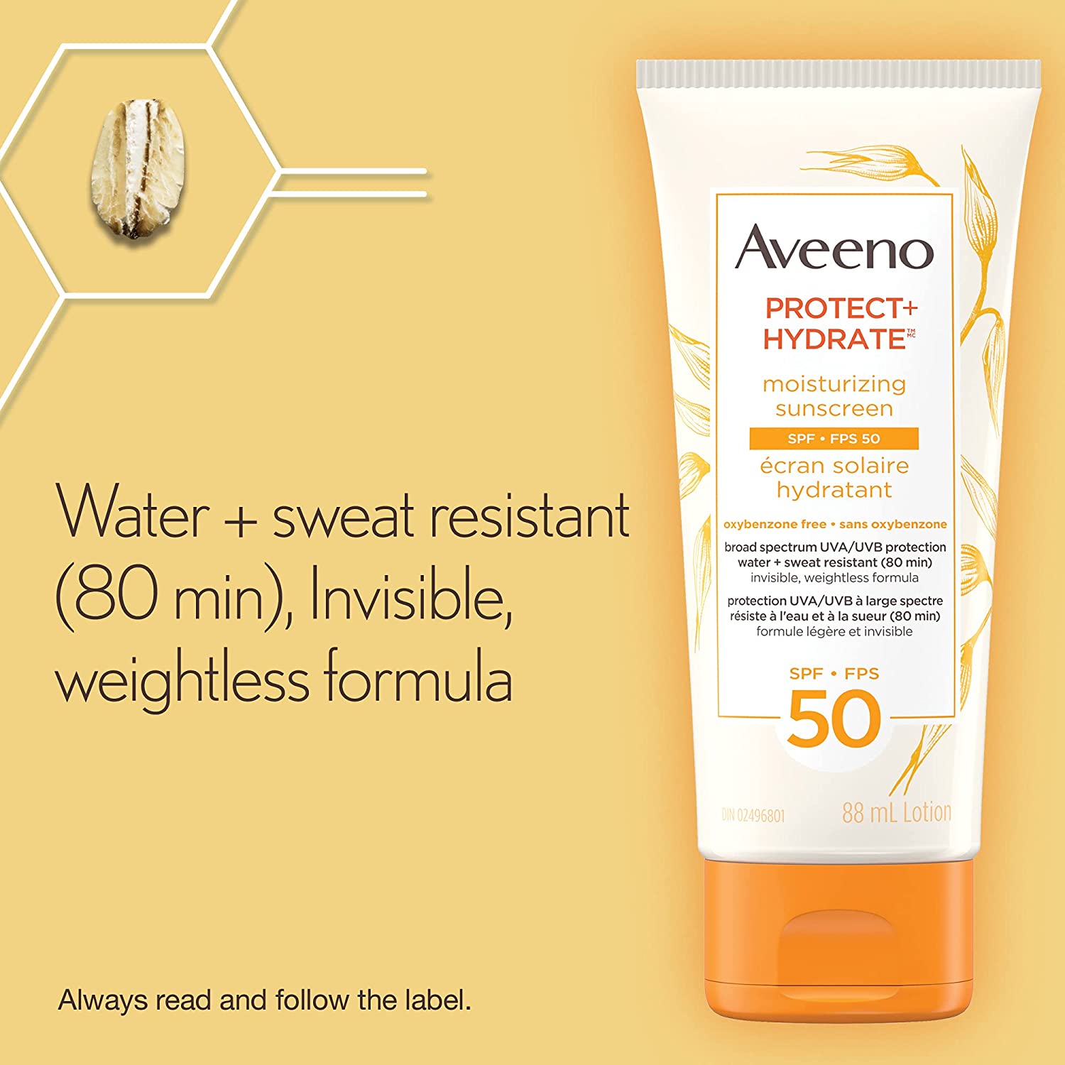 Aveeno Sun Aveeno Protect & Hydrate Moisturizing Sunscreen SPF 50, Oxybenzone free, 2 * 88 mL