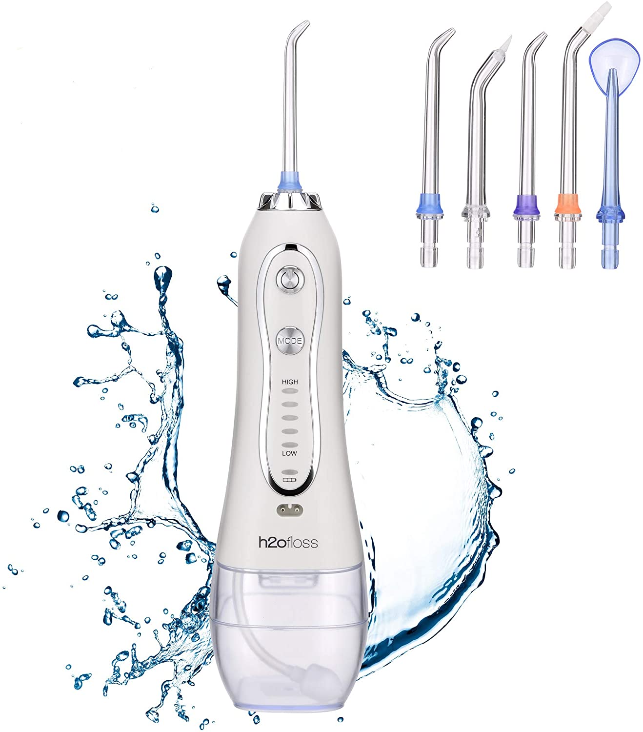 H2ofloss Water Flosser Portable Dental Oral Irrigator with 5 Modes, 6 Replaceable Jet Tips