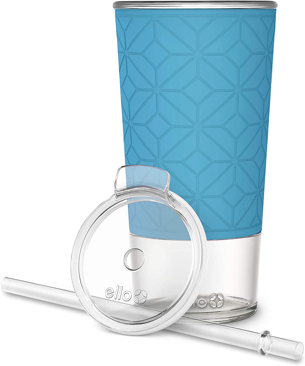 Ello Tidal Glass Tumbler with Straw, 20 oz