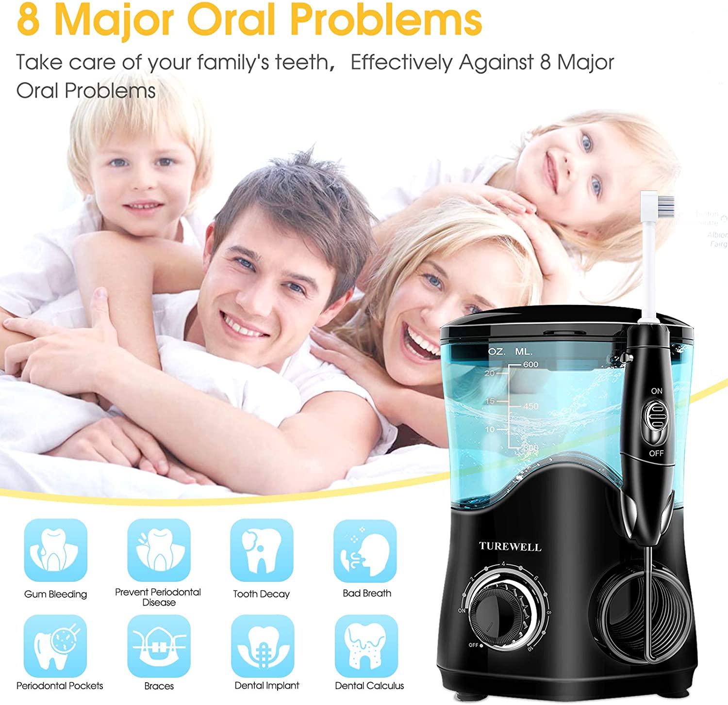 TUREWELL Water Dental Flosser Oral Irrigator for Teeth/Braces,10 Pressure Levels
