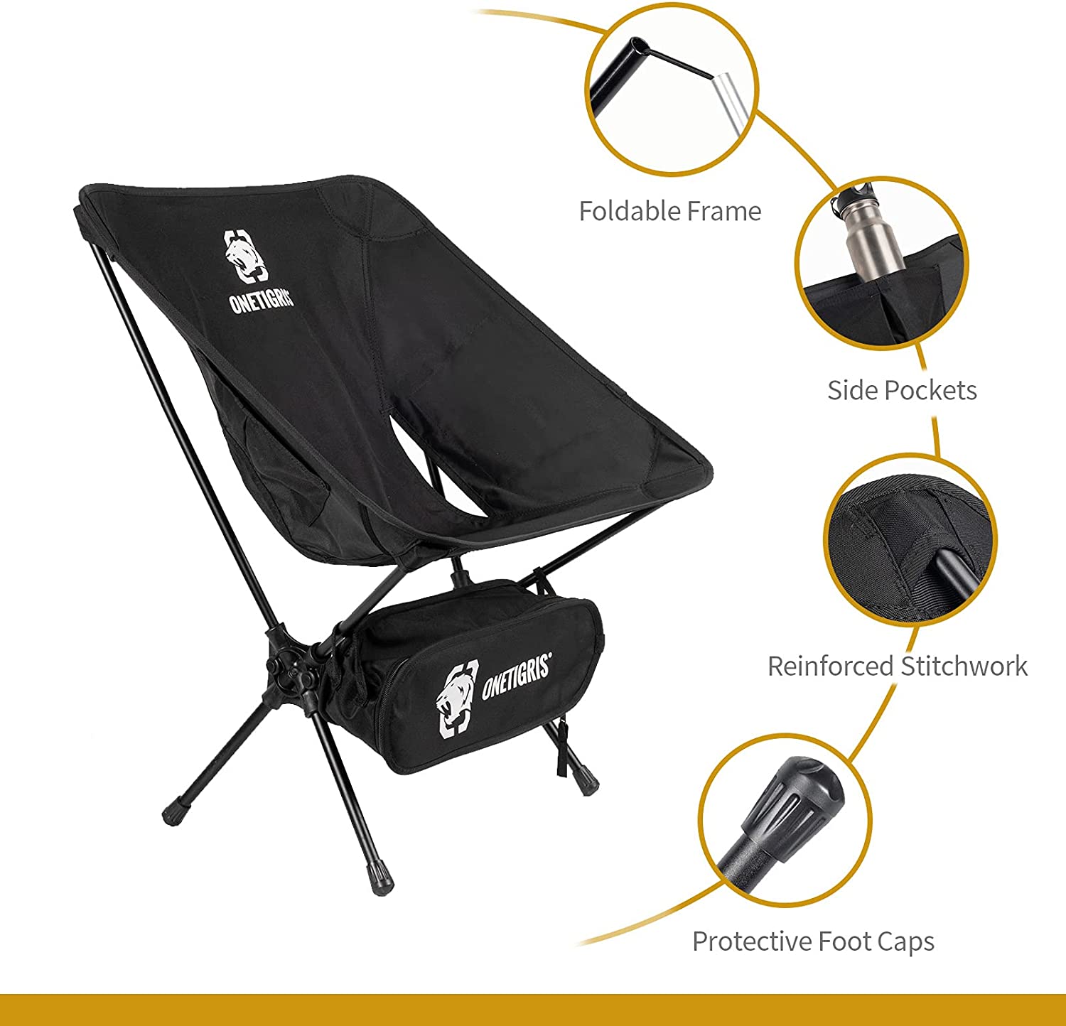 OneTigris Camping Backpacking Chair, 330 lbs Capacity, Compact Portable Folding Chair for Camping Hiking Gardening Travel