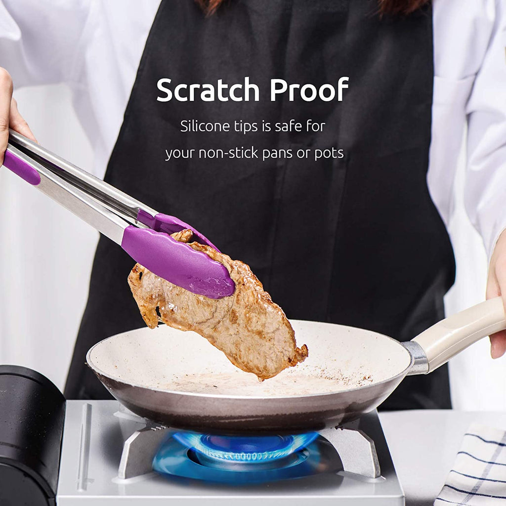 U-Taste Cooking Tongs, with 600ºF High Heat-Resistant Non-Stick Silicone Tips