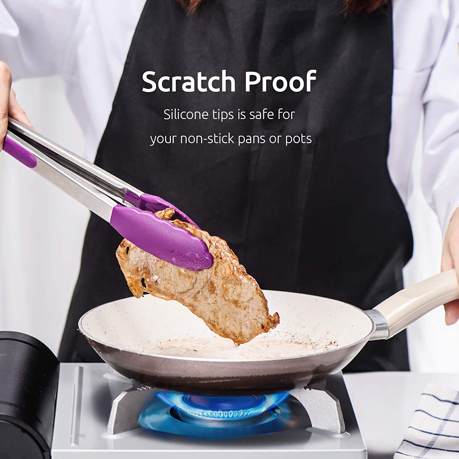U-Taste Cooking Tongs, with 600ºF High Heat-Resistant Non-Stick Silicone Tips