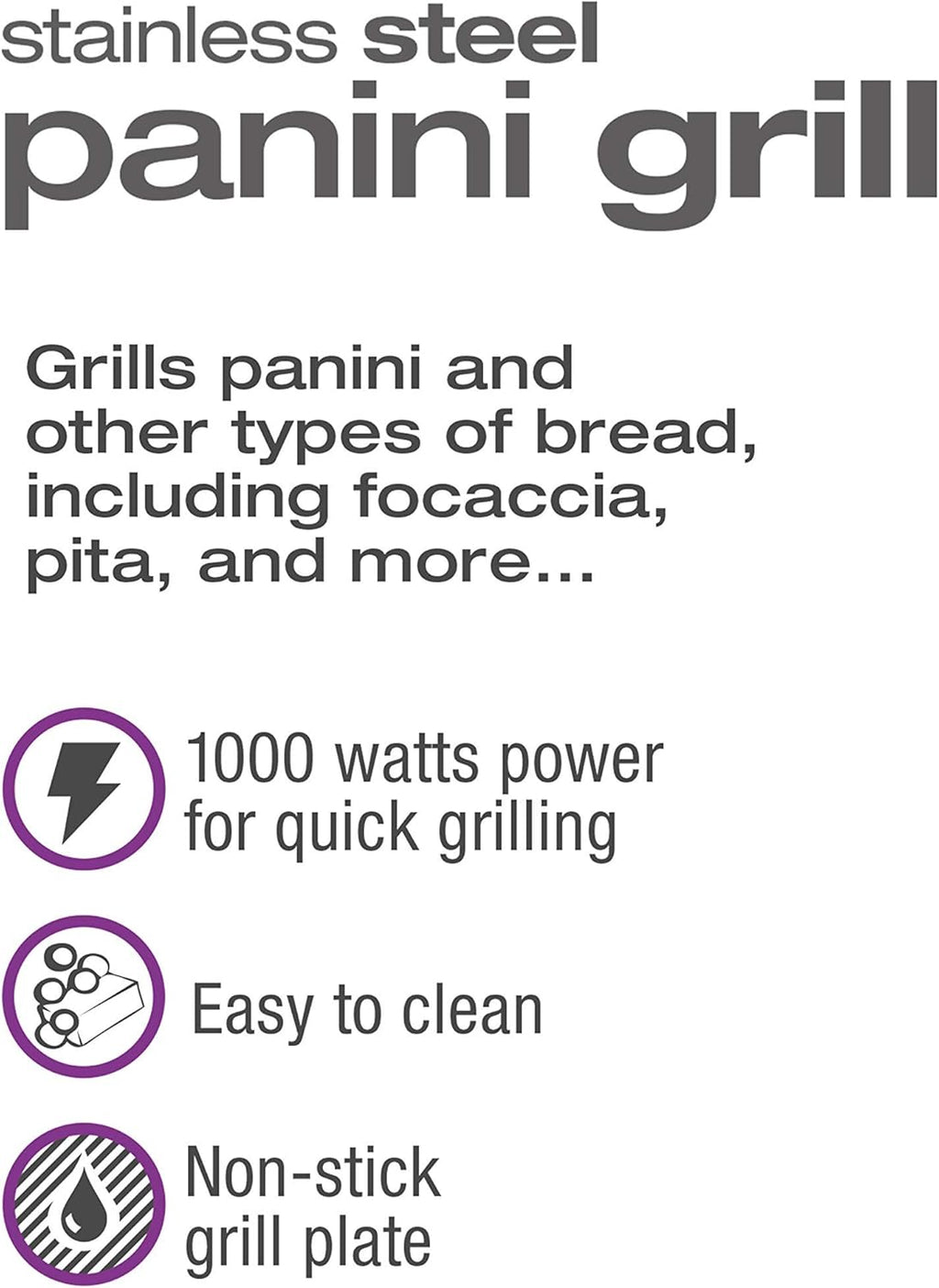 Salton Stainless Steel Electric Grill & Panini Press with Floating Hinged Lid for any Sandwich Thickness, Indicator Lights & Non-Stick Grill, 7" X 10", 1000W