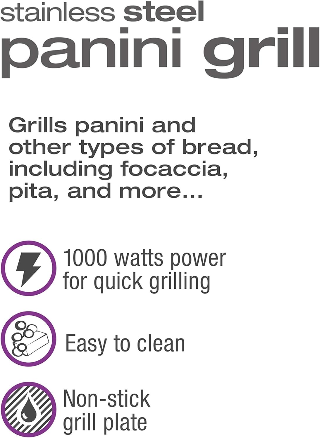 Salton Stainless Steel Electric Grill & Panini Press with Floating Hinged Lid for any Sandwich Thickness, Indicator Lights & Non-Stick Grill, 7" X 10", 1000W