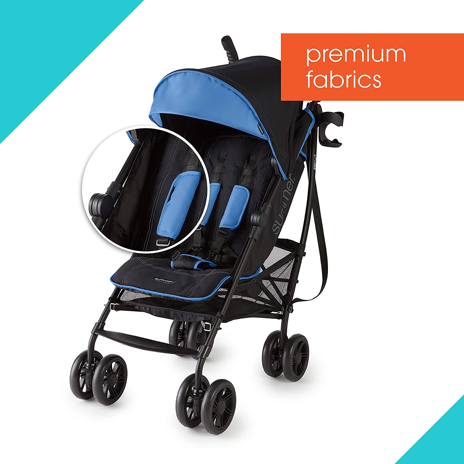Summer 3Dlite+ Convenience Stroller, Blue/Matte Black – Lightweight