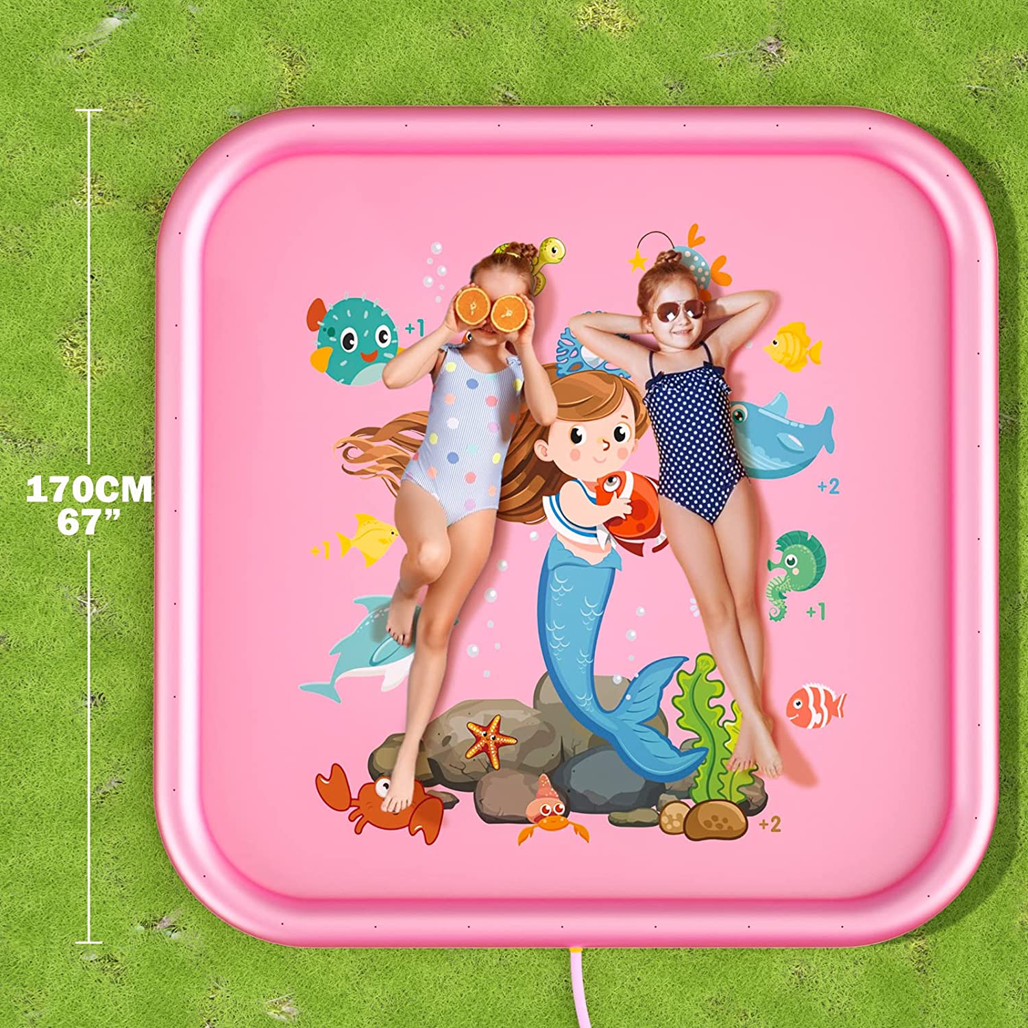 Peradix Sprinkler Pad Splash Play Mat 68 Inches Outdoor Games Party Water Toys Inflatable Pool Kids Sprinkler for Toddlers Boys Girls Kids Extra Large Sprinkle Toys for Kids and Adults in Hot Summer