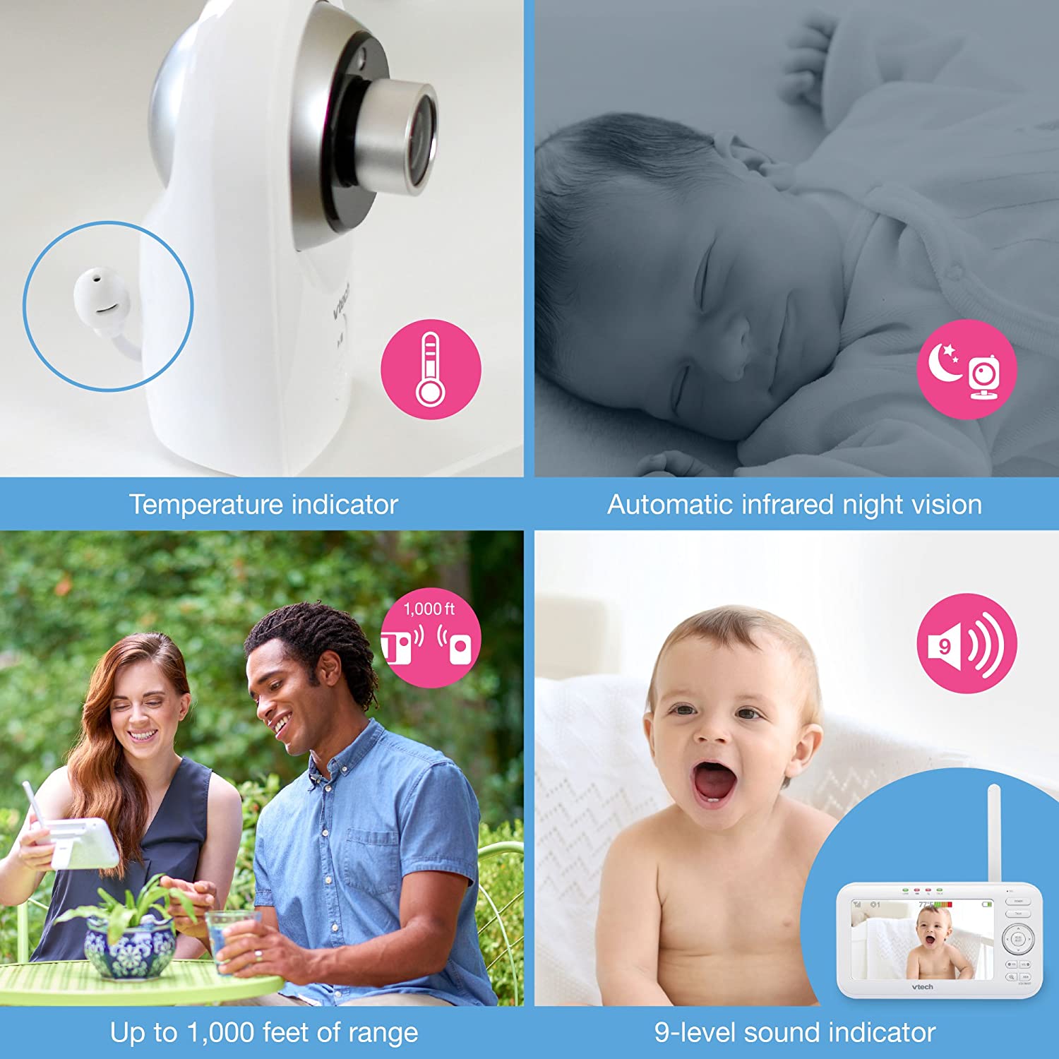 VTech VM351 5” Video Baby Monitor with Changeable Wide-Angle Optical Lens and Standard Optical Lens