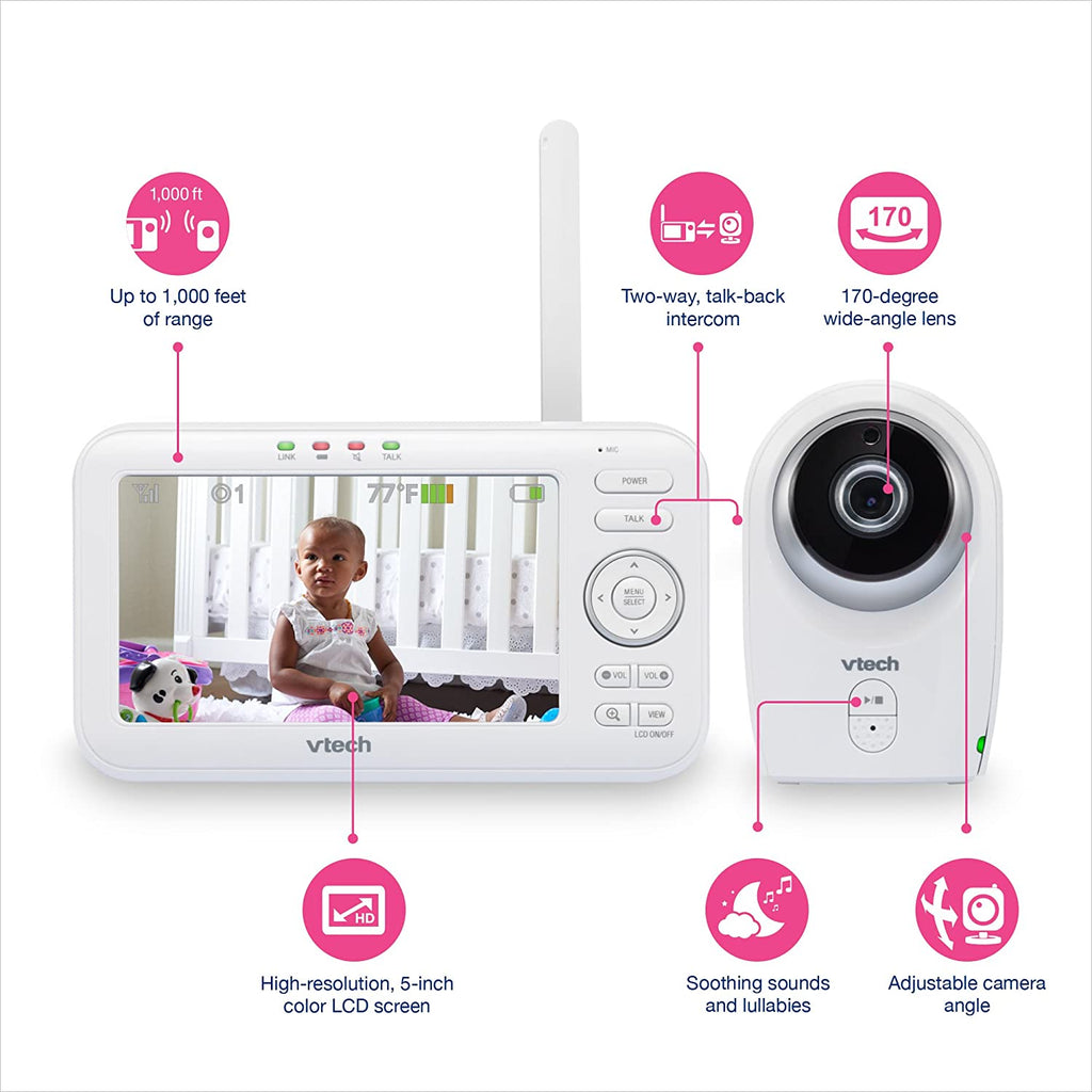 VTech VM351 5” Video Baby Monitor with Changeable Wide-Angle Optical Lens and Standard Optical Lens