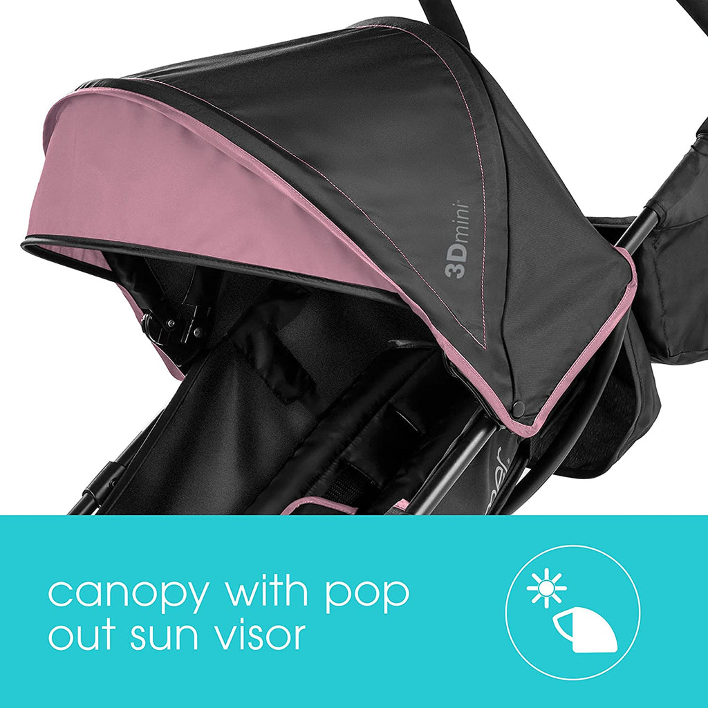 Summer 3Dmini Convenience Stroller, Pink Lightweight Infant Stroller with Compact Fold