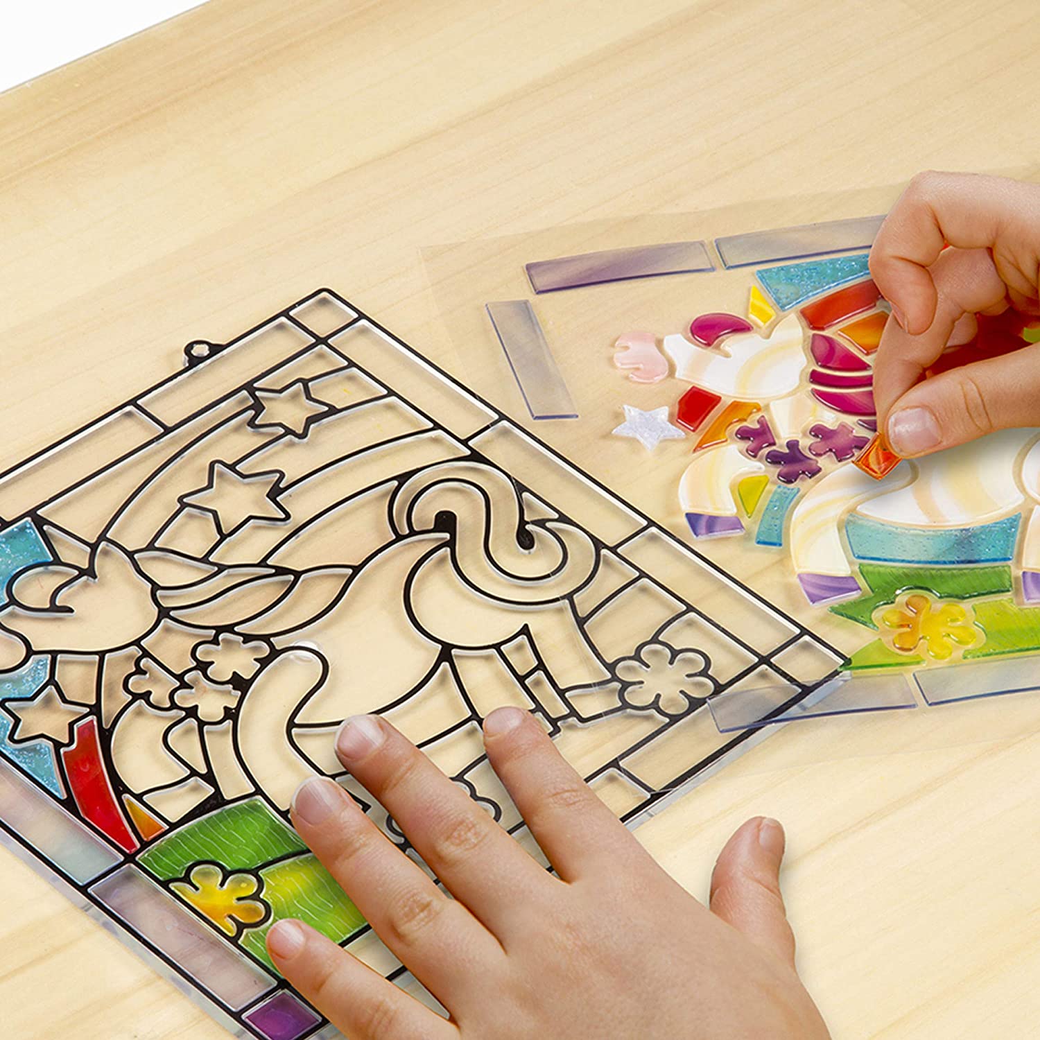 Melissa and Doug Stained Glass Made Easy Activity Kit, Arts and Crafts, Develops Problem Solving Skills, Unicorn, 70+ Stickers