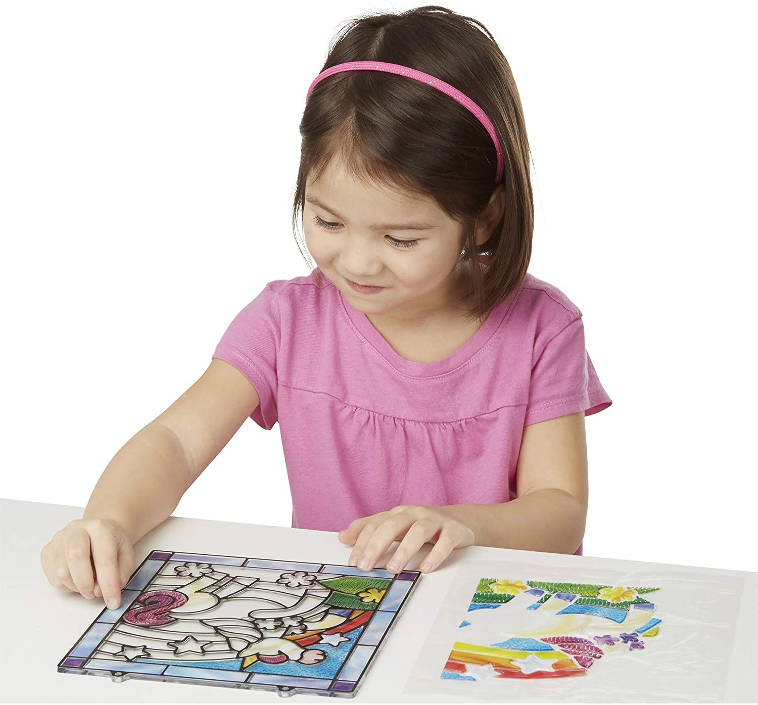 Melissa and Doug Stained Glass Made Easy Activity Kit, Arts and Crafts, Develops Problem Solving Skills, Unicorn, 70+ Stickers