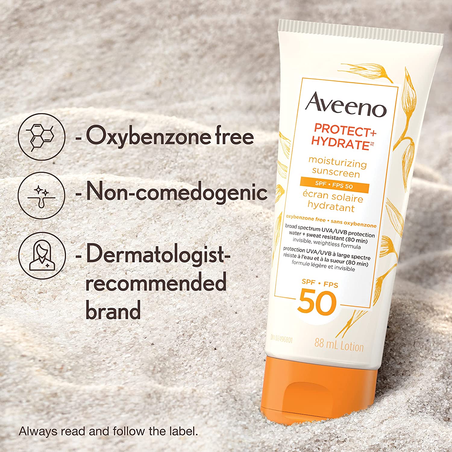 Aveeno Sun Aveeno Protect & Hydrate Moisturizing Sunscreen SPF 50, Oxybenzone free, 2 * 88 mL
