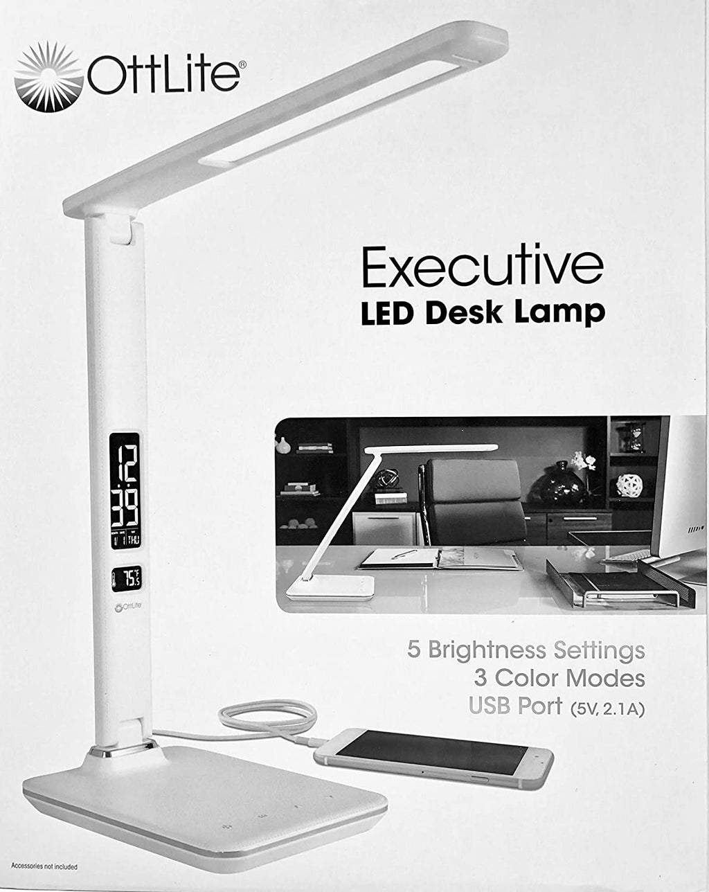OttLite Executive LED Desk Lamp warm white,bright white and natural daylight
