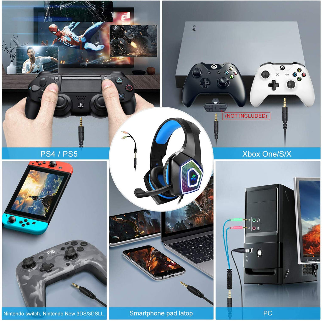 Gaming Headset with Mic for Xbox One PS4 PS5 PC Switch Tablet Smartphone