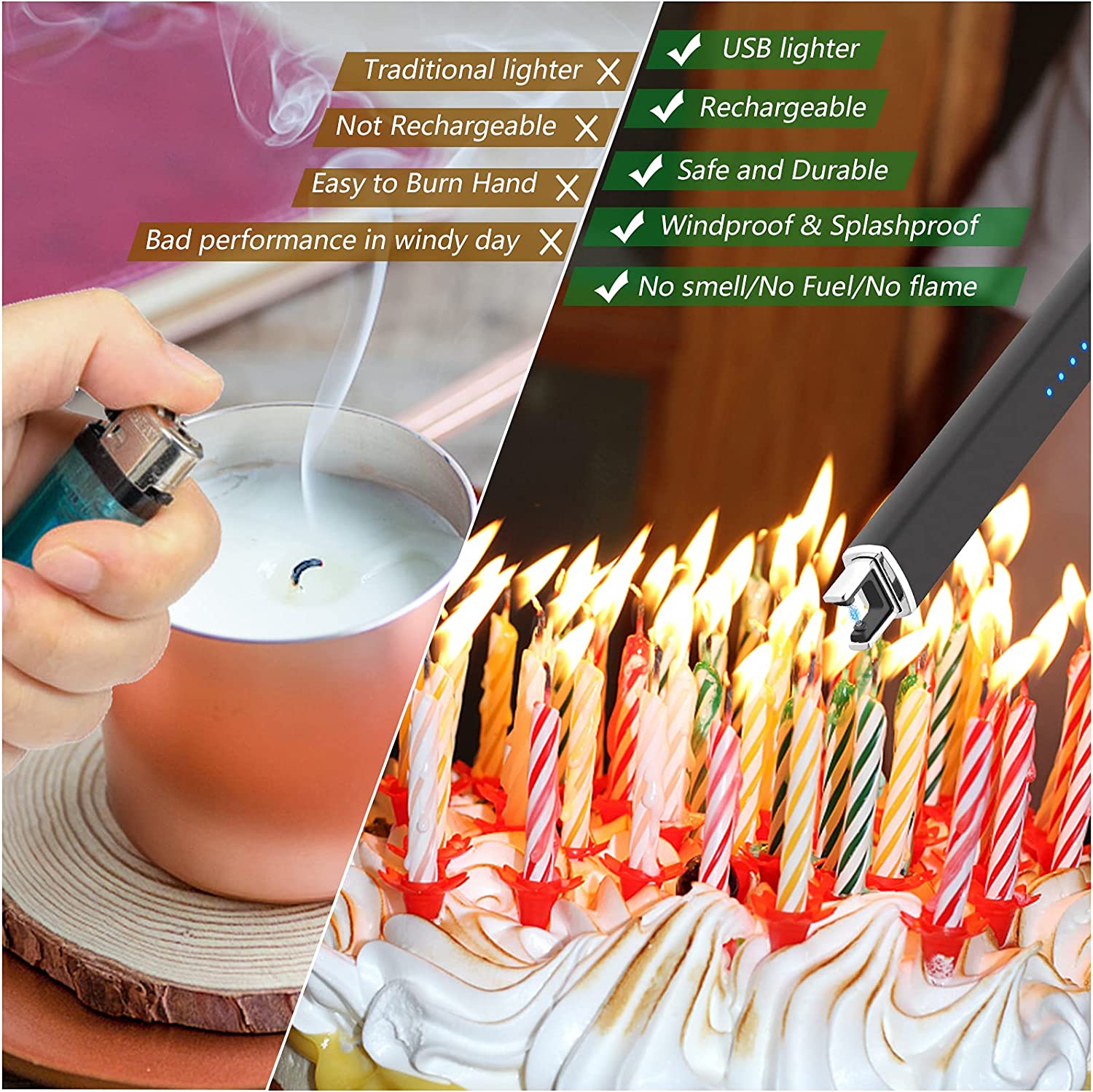 MEIRUBY Lighter Electric Lighter Candle Lighter Rechargeable USB Lighter Arc Lighters for Candle Camping Family Use Black