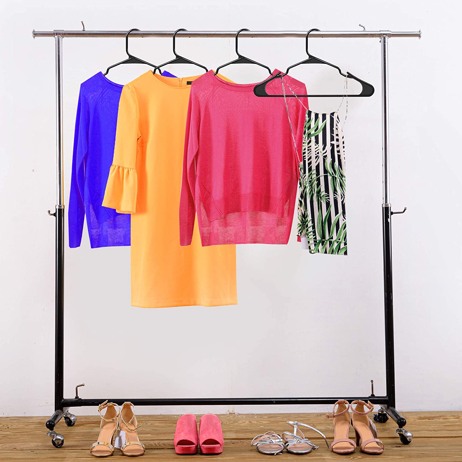Utopia Home Pack of Plastic Hangers for Clothes - Space Saving Notched Hangers - Durable and Slim - Shoulder Grooves (Black, 50)