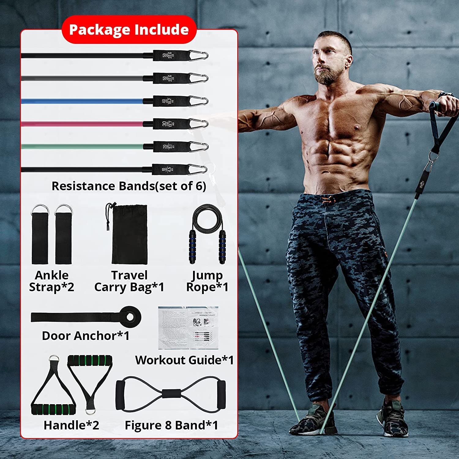 Resistance Bands Set,200 lbs Elastic Bands for Exercise Workout Bands with Handles Home Gym Equipments, Door Anchor,Ankle Straps Stretching Fitness Bands for Indoor and Outdoor Sports