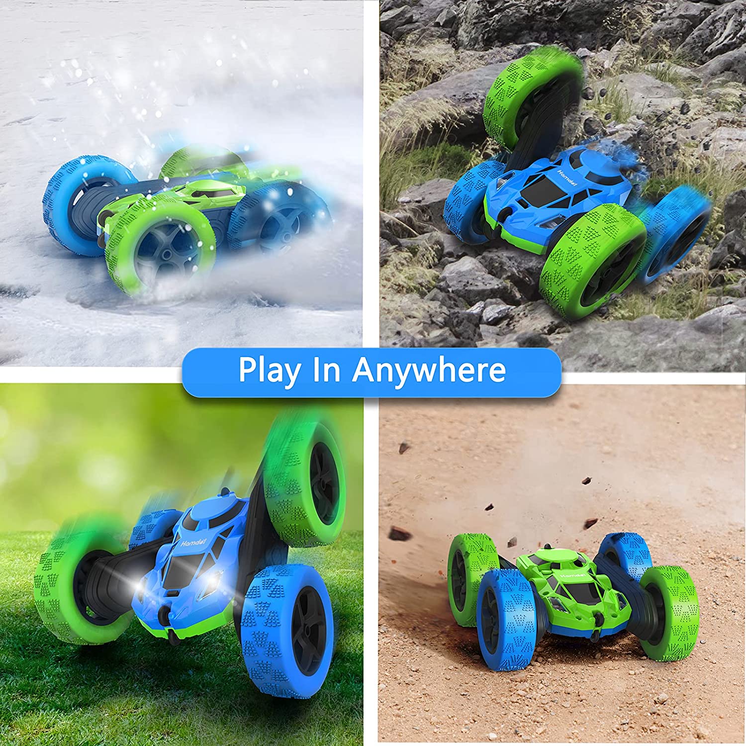 Hamdol Remote Control Car Double Sided 360°Rotating 4WD RC Cars with Headlights 2.4GHz Electric Race Stunt Toy Car Rechargeable Toy Cars for Boys Girls Birthday