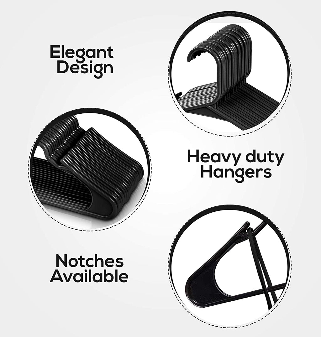 Utopia Home Pack of Plastic Hangers for Clothes - Space Saving Notched Hangers - Durable and Slim - Shoulder Grooves (Black, 50)