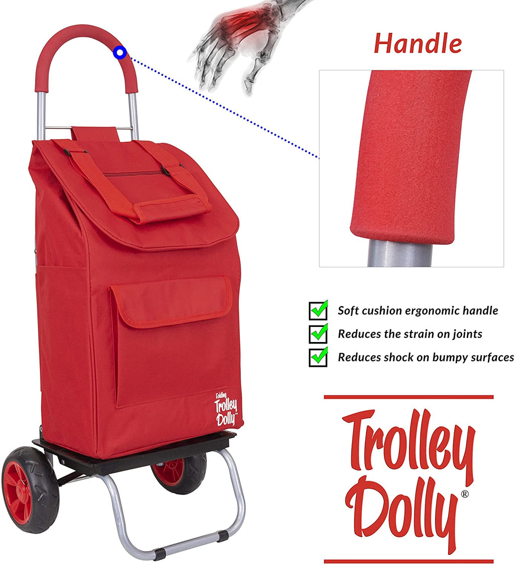 Trolley Dolly, Red Shopping Grocery Foldable Cart