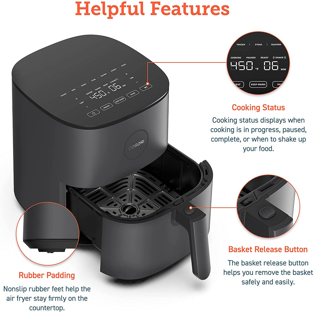 COSORI Air Fryer, 5 Quart Compact Oilless Oven, 30 Recipes, Up to 450℉, 9 One-Touch Cooking Functions