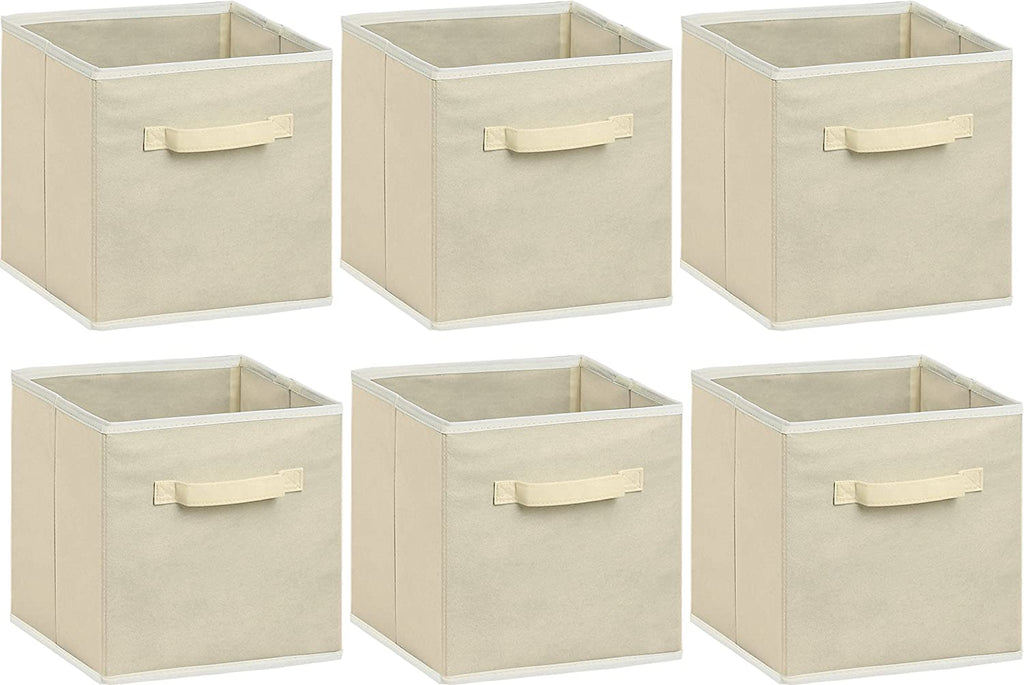 SimpleHouseware Storage Bin Cube Foldable Organizer, Beige - Pack of 6 Beige