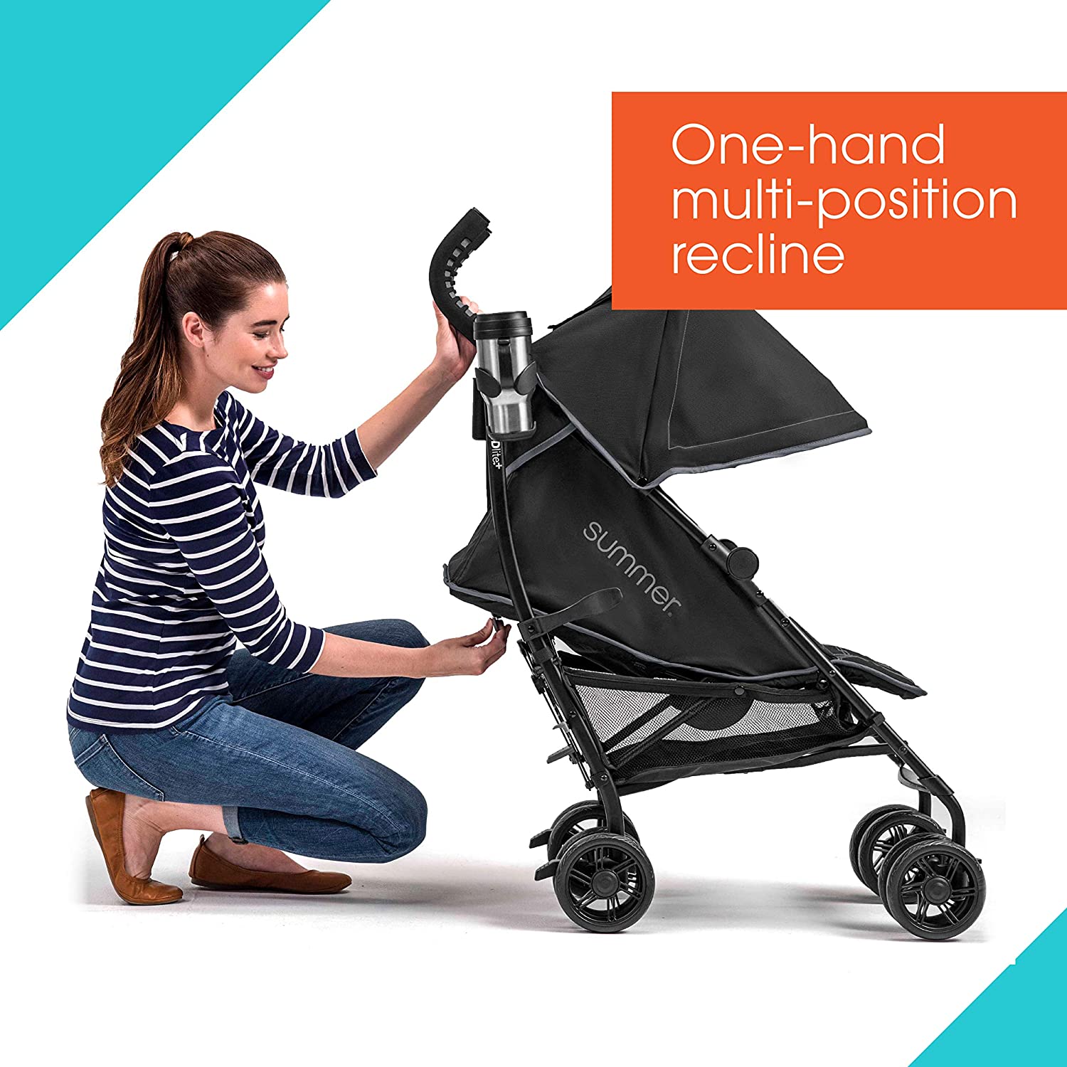 Summer 3Dlite+ Convenience Stroller, Matte Black – Lightweight